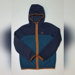 LL Bean Kids Airlight Hoodie Medium 10-12 Full Zip Colorblock Navy Teal Jacket